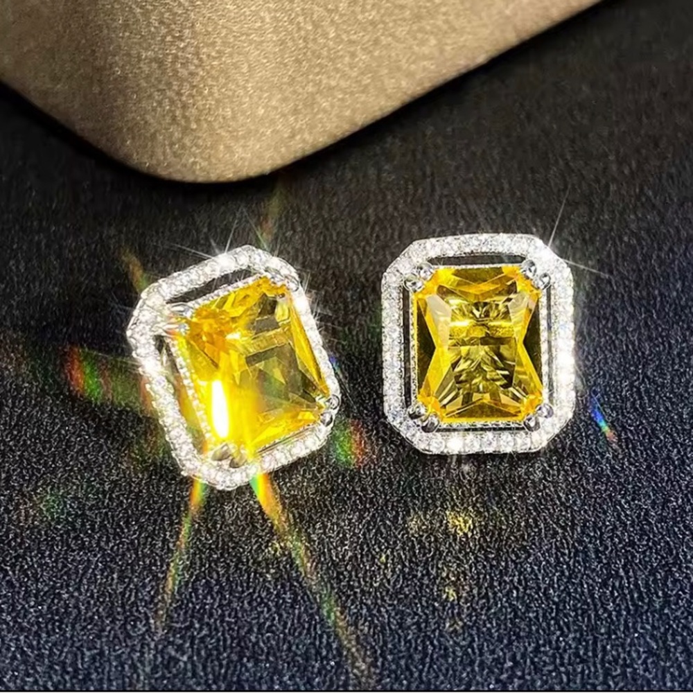 NEW YELLOW CITRINE SAPPHIRE DIAMOND EARRINGS
